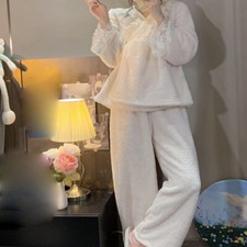 Women Fleece Pajamas Set Lace